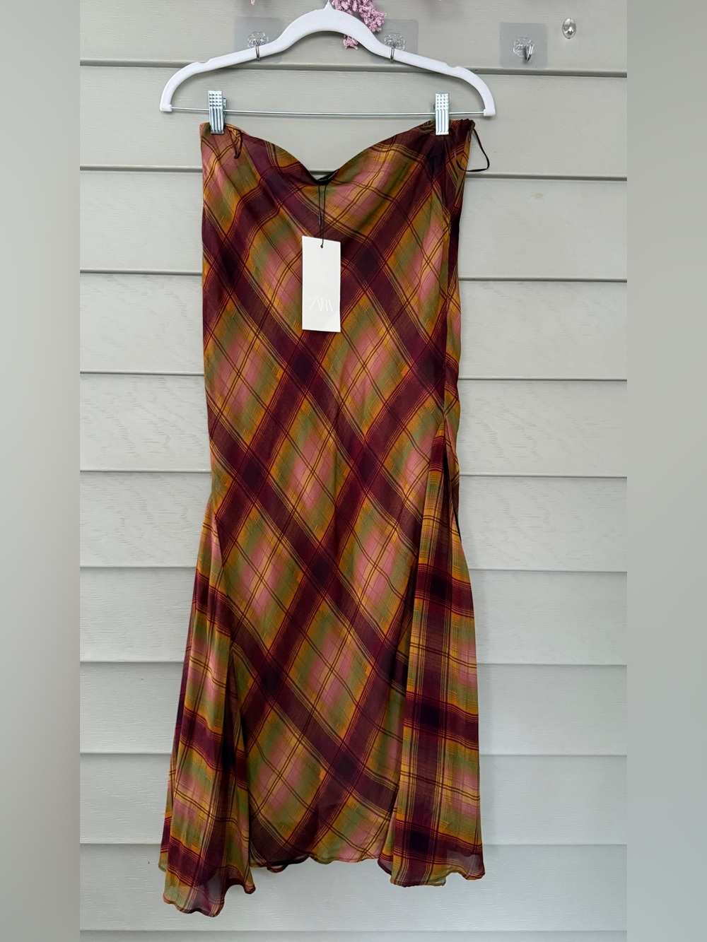 Zara Plaid Maxi Skirt in Brown and Olive Tones size M - Picture 2 of 7